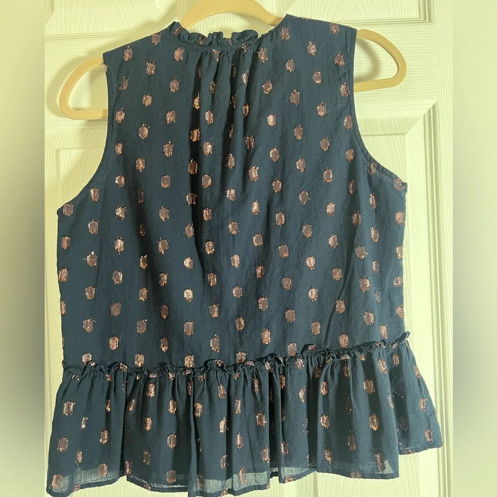 J. Crew Navy Blue Sleeveless Tie Front Peplum Blouse. EUC. Size XS